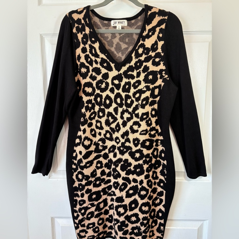 Say What? Leopard Print Mobwife Bodycon Hourglass Sweater Dress Size 2X
